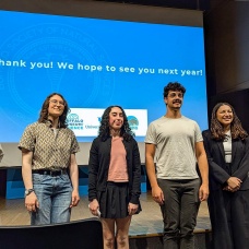 Earth Science forum winners, from left, Daphne Wong (UB), Grace Maxon (UB), Jeri Stoller (UB), Jo&atilde;o Pedro Saldenha (Fredonia), Nicole Gerdes (UB), Peyton Callen (Canisius). 