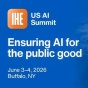 Promotional graphic for the IHE US AI Summit, "Ensuring AI for the Public Good," to be held June 3-4, 2026 in Buffalo NY. 