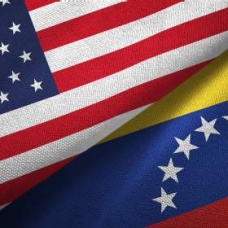 The flags of Venezuela and the United States. 