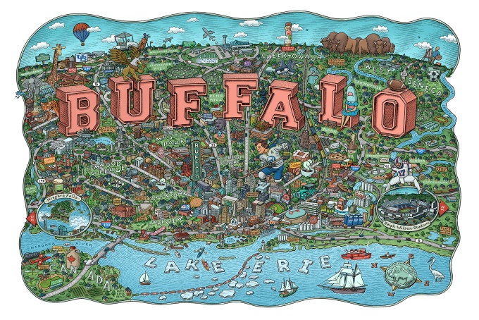 Hand drawn illustration of Buffalo by Mario Zucca. 