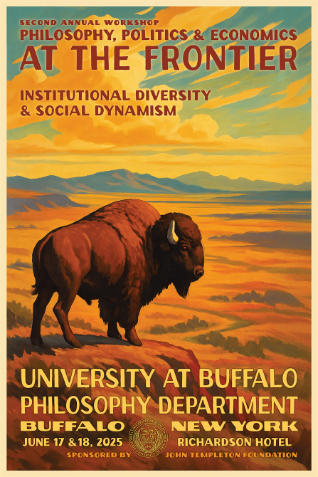Poster for the Philosophy, Politics, and Economics At the Frontier Event. 