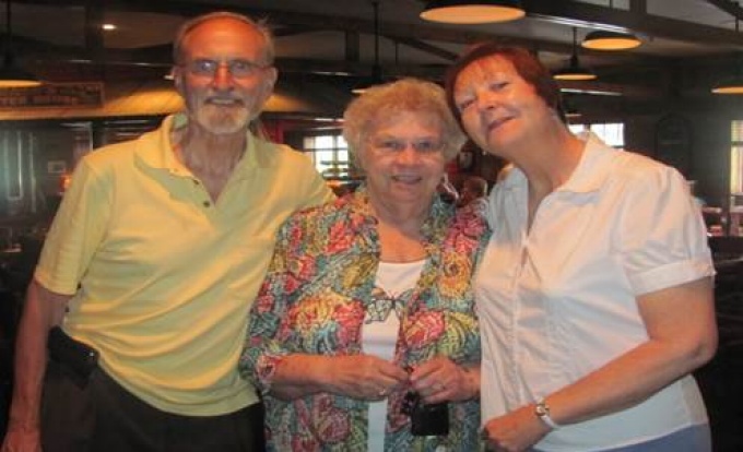 Claude Welch, Betty Balcom, and Margaret Kasprzyk, enjoying an off-campus lunch during the summer of 2011. Photo by Munroe Eagles. 