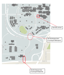 Zoom image: Map of UB North Campus Flint entrance (primary center location) 