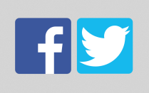 Facebook and Twitter icons. 