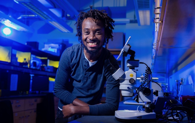 Doctoral student Nana Amissah in the lab. 