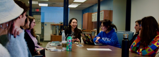 Lora Park, PhD, (center) in a graduate seminar with students. 