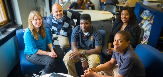 Students and their internship advisor. 