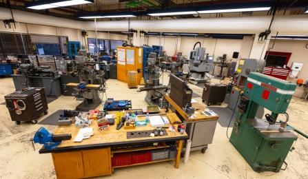 Zoom image: wide view of the instrument machine shop in fronczak hall.