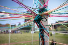many colored strings. 