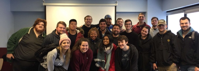 TA Wilder Escobar (2nd row, 4th from the right) and his Fall 2017 Spanish 101 class. 