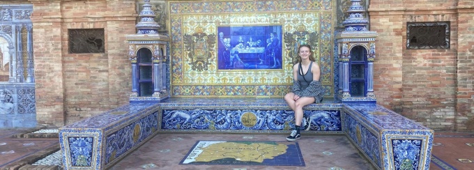 Mackenzie Stark, Plaza de Espa&ntilde;a, Sevilla, Spain. UB Salamanca Program, Summer 2023. 