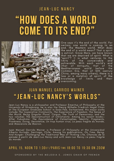 Zoom image: Poster describing presentation by Jean Luc Nancy