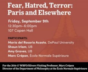 Zoom image: Poster for "Fear, Hatred, Terror: Paris and Elsewhere"