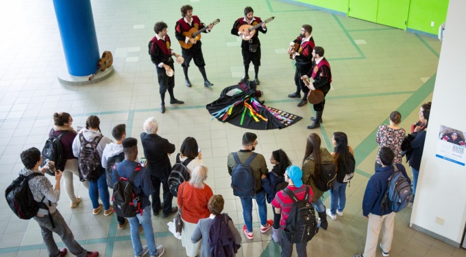 The Tuna Universitaria de Salamanca perform in the Student Union. 