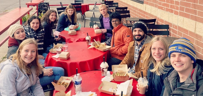 French Club enjoys poutine on Hertel Ave, Buffalo. 