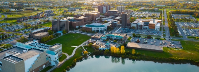 Aerial view of campus. 