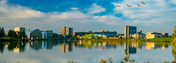 View of UB from Lake LaSalle. 