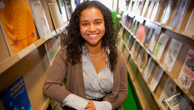 A student in the Silverman Library. 