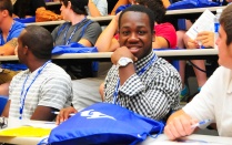 A new student at freshman orientation. 