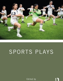 Book cover with soccer players running. 