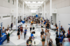 The College of Arts and Sciences (CAS) hosts new students for Academics Day as part of Welcome Weekend at the Center for the Arts in late August 2021. In the Atrium, students could visit with various departments to ask questions and talk about the programs. Photographer: Meredith Forrest Kulwicki