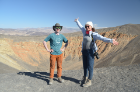 Brandon Keim and Anastasia Rashchupkina on the rim of Ubehebe Crater after a couple of weeks of ashy fieldwork in Death Valley.