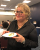RLL Dept. Chair Amy Graves Monroe enjoys Three Pillars' dessert offerings.
