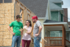 Another team—made up, from left, of Danial Khan, Paige Iovine-Wong and Josh Flaccavento—worked with Habitat for Humanity Buffalo to increase the sustainability of its Critical Home Repair Program. Photo: Onion Studio.