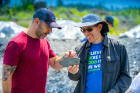 Depew High School teacher Paul Caban (left) and Lancaster High School teacher Christopher Riley at Penn Dixie Fossil Park and Nature Reserve. Credit: Douglas Levere / University at Buffalo