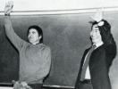 From left: "Star Trek" stars Walter Koenig (Chekov) and George Takei (Sulu) attended a science fiction convention on campus in 1984. Photo: UB Archives