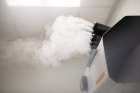 A machine pumps water vapor into the air to keep the room humid, creating an ideal environment for fruit flies. The humidity-controlled lab was built as part of a major renovation of the Department of Biological Sciences’ space in Cooke and Hochstetter halls.