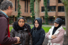 Adam Wilson (far left) gives some instruction to his students, Christin Bratton, Trang Le and Shaima Abughanem before they head out to observe their trees.