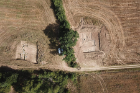 An aerial view of the different excavation sites at Podere Cannicci, which show the remains of a village that sustained the economy of rural communities and a nearby Etruscan sanctuary.